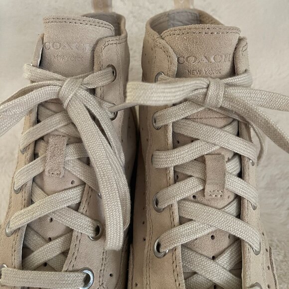 Coach Pita Suede Beige High Top Sneakers Size: 7.5 - Picture 6 of 14